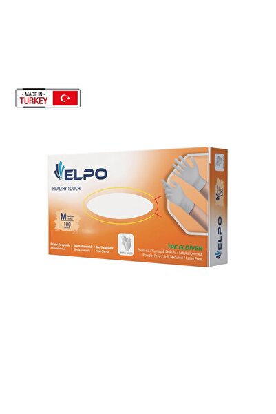 ELPO KİMYA Elpo Beyaz TPE Tek Kullanımlık Eldiven M Beden 100 Adet Pudrasız L...