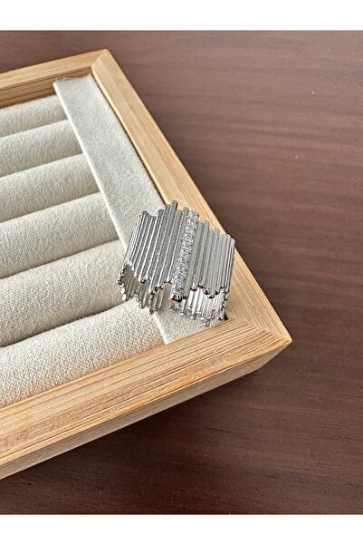 ringbox Silver Color Thick Stone Bar Ring