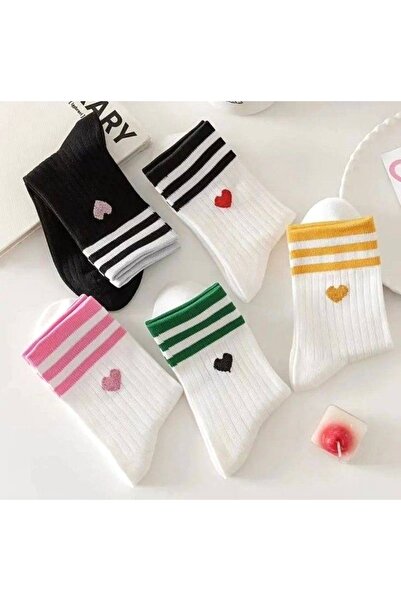 H&N Economical Pack of 5 Women's Tennis Socks Set with Hoop Heart Pattern