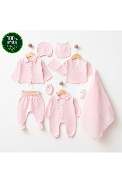 tinibud Yenidoğan Bebek Pembe %100 Pamuk Müslin 10’lu Hastane Çıkışı Seti – Ş...