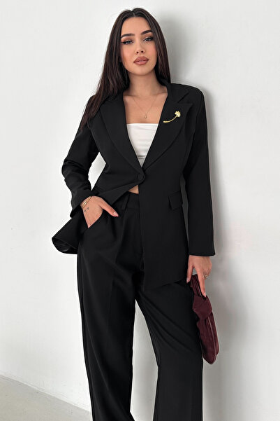 diaves Siyah Broş Detay Blazer Ceket ve Pantolon Takım Elbise
