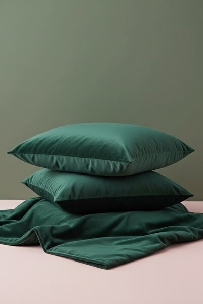 JACA 4'lü Kadife Kumaş Dekoratif Yatak Runner & İç Dolgulu Yastık Kırlent Seti