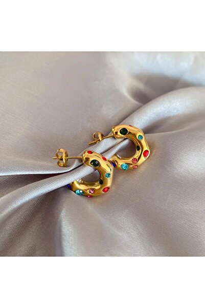 Choice Earring F Trendy Gold Color Crystal Stainless Steel Round Earrings For...