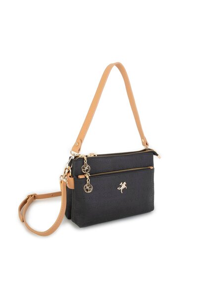 Sargınlar Geantă Nas pentru femei, tip crossbody, neagră, cu imprimeu camel î...