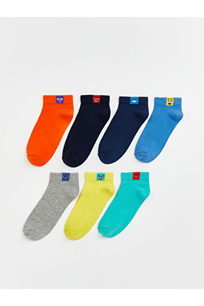 LC Waikiki Rmz Gi̇yi̇m Farkiyla Embroidered Boys' Booties Socks, Pack of 7