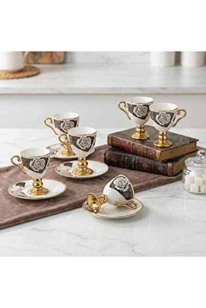 Yıldızan Peristorex 6 Kişilik Lüks Ayaklı Porselen Türk Kahvesi Fincan Takımı...
