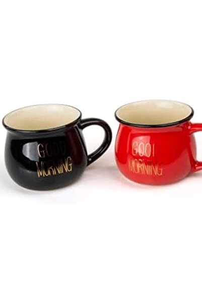 Yıldızan Esnshop 2-Piece Colorful Porcelain Mug Set with Good Morning Written...