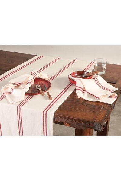 Yıldızan esnshop مفرش طاولة من القطن المخطط باللون الأحمر من شانتيلي مقاس 50x...