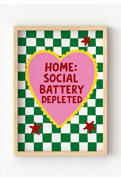 MIOVI WORKS Home: Social Battery Low | Çerçeveli Modern Minimal Tipografik Sa...