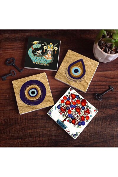 Nacario Nrcrioshop Nazar, Şahmeran, Pomegranate Tree Stone Coaster Set - 4 Pi...