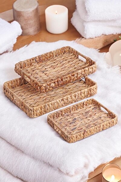 Nacario مجموعة NrcrioShop مكونة من 3 صواني مستطيلة من الخيزران مصنوعة يدويًا ...