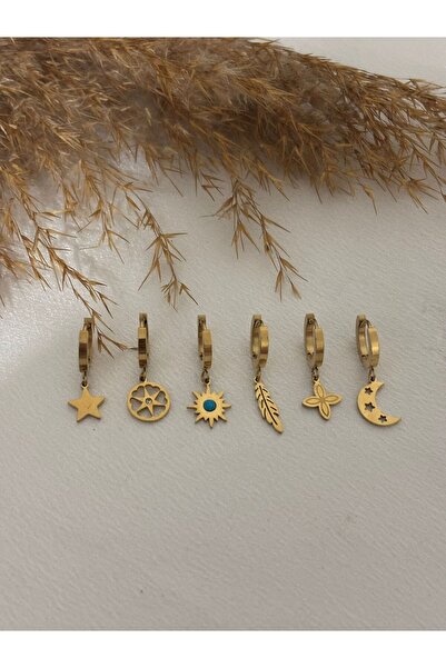 stainless steell 6'lı Figürlü Çoklu Çelik Küpe