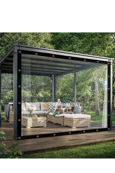PERBRANDA Şeffaf Kış Bahçesi Brandası | 1.5 MT X 3 MTGüçlendirilmiş Kenar 0.8...