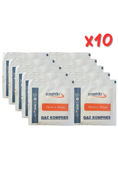 SEMATEKS STERİL GAZ KOMPRES 10cm x 10cm GAZLI BEZ KLASİK PAMUKLU DOKUMA 10 Pa...