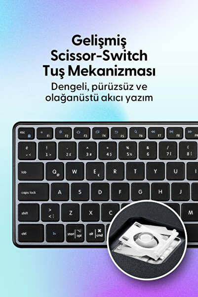 Daxi MK450 Pro Keys Slim Combo Kablosuz Bluetooth Klavye Mouse Seti, Scissor-Switch Klavye, Türkçe Q