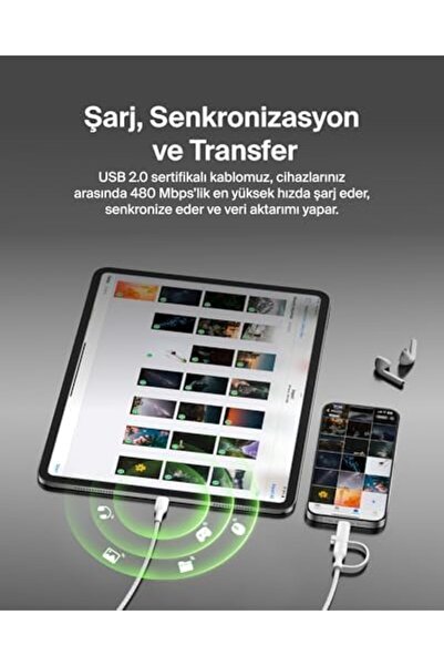 Nacario كابل شحن 2 في 1 من NrcrioShop مع موصل USB-C و Lightning - كابل شحن مض...