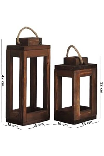 Nacario Nrcrioshop Wooden (Pine) (Walnut Color) Candle Lantern Decorative Set...
