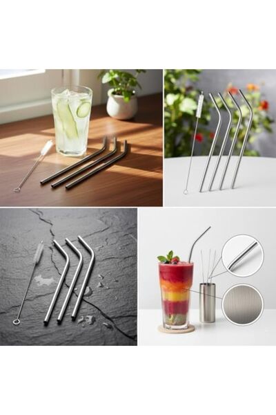 Nacario Nrcrioshop 5 Piece Stainless Steel Straw Set - Reusable Metal Soft Dr...