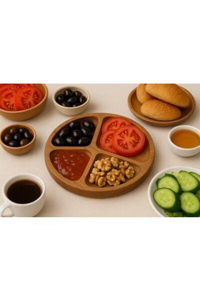 Nacario Nrcrioshop Natural Wooden Snack and Breakfast Plate – 4-Compartment S...