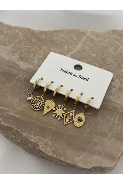 stainless steell 6'lı Figürlü Çoklu Çelik Küpe