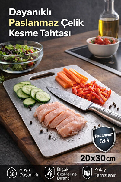 Tilbe Home Orta Boy Paslanmaz Çelik Kesme Panosu 20x30cm Suya Dayanıklı Tezga...