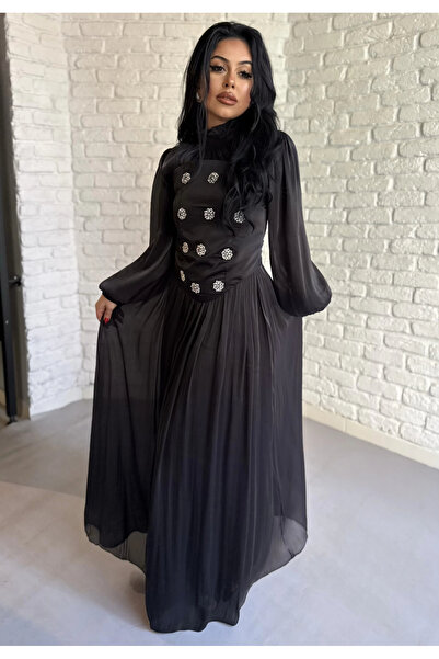 moneta boutique Γυναικείο Μακρύ Βραδινό Φόρεμα Τσιφόν με Κορσέ και Πέτρες