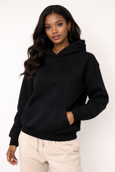 NAKRUF Women's Black Hooded Sweatshirt with Kangaroo Pocket and Cotton Lining...