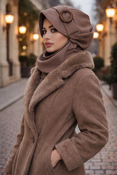 Aişe tesettür Vizon Tokalı Atkılı Tesettür Şapka