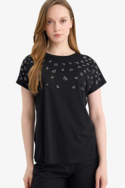 DeFacto Crew Neck Stone Printed Short Sleeve T-Shirt G9268Ax26Sp