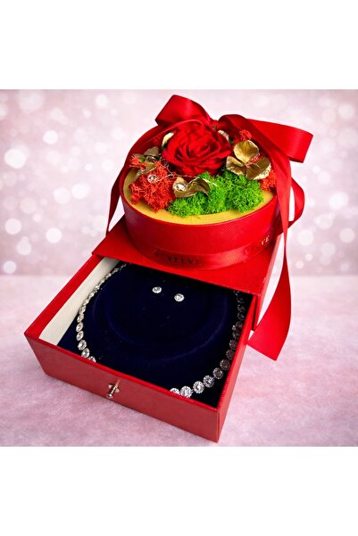 velve Cutie cadou romantică cu bijuterii și flori criogenate – colier și cerc...