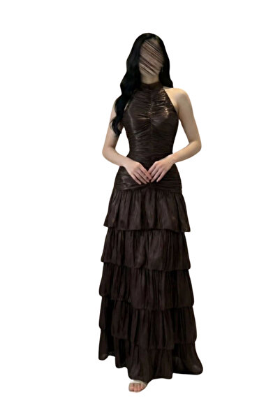 TREN Women's Halterneck Evening Gown Sleeveless Formal Maxi Dress with Ruffle...