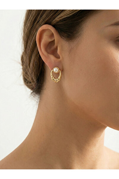 GLANZEND أقراط دائرية مزينة باللؤلؤ ذهبية اللون أنيقة وعصرية للنساء من الفولاذ