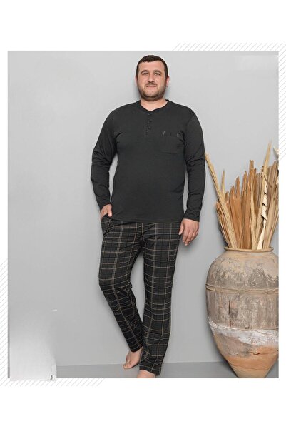 Pijamoni Men's Oversized Button Collar Combed Cotton Long Sleeve Slim Pajama ...