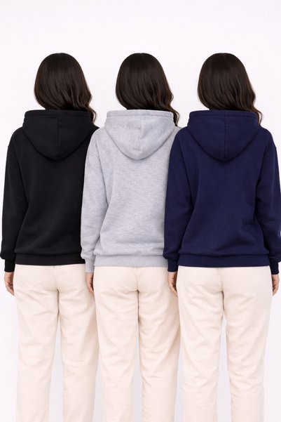 NAKRUF Hanorac supradimensionat pentru femei, negru-gri-albastru marin tricou Set de 3 cu buzunare cangur, interior din bumbac