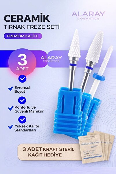 alaraycosmetics Seramik Freze Uç Seti 3’lü | Koni (Çam), Alev (Mısır), İğne U...