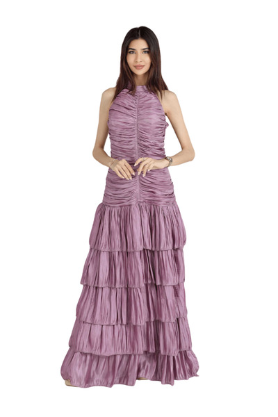 TREN Women's Halterneck Evening Gown Sleeveless Formal Maxi Dress with Ruffle...