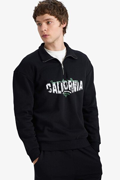 DeFacto Boxy Fit High Neck Printed Sweatshirt F8186Ax26Sp