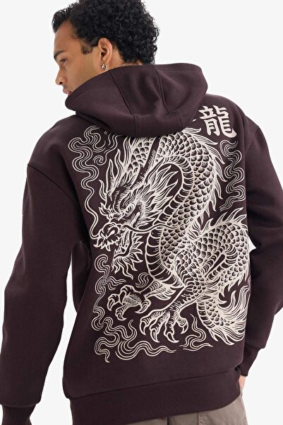 DeFacto Boxy Fit Hooded Printed Sweatshirt F8188Ax26Sp
