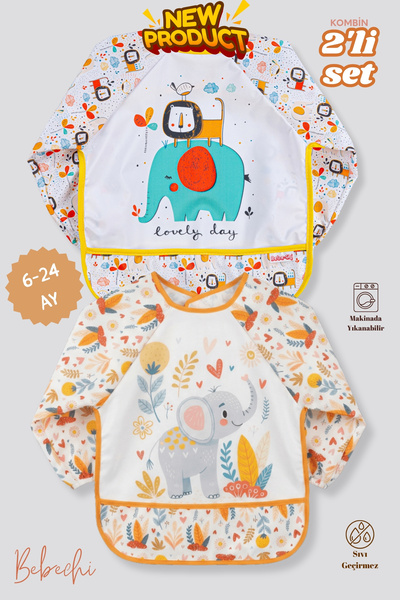 Bebechi قطعتان من مريلة الأطفال ذات الأكمام الطويلة بنمط الأسد والفيل اللطيف،...