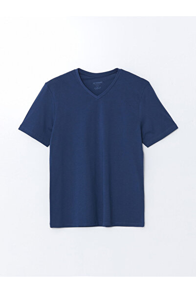 LC Waikiki Nevavm with Difference V-Neck Short Sleeve Combed Cotton Men's T-S...