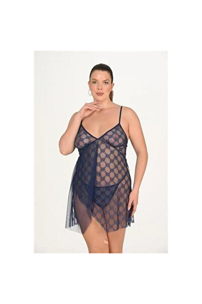 Narnuga Large Size Navy Blue Nightgown 3046