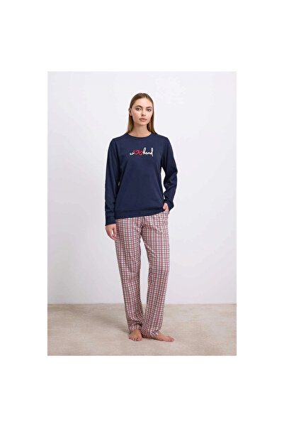 Narnuga 100% Cotton Long Sleeve Sweatshirt and Plaid Pants Pajama Set