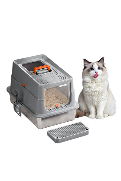 KidLe Portable Stainless Steel Cat Litter Box High Sides Non-Stick and Anti-L...