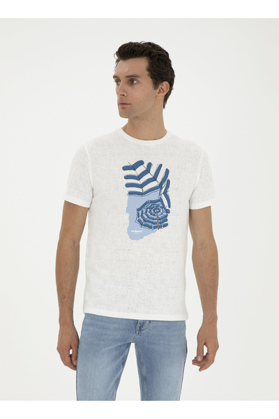 Cacharel Bisiklet Yaka Baskılı Beyaz Erkek T-Shirt SPIDE