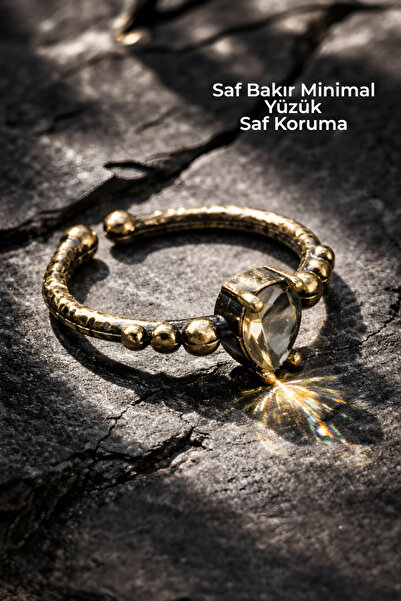 NBS Beautiful Naturel Stones خاتم من النحاس النقي قابل للتعديل مع كريستال الز...