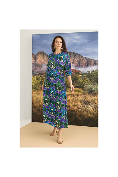 Narnuga 100% Viscose Floral Patterned Satin Dress