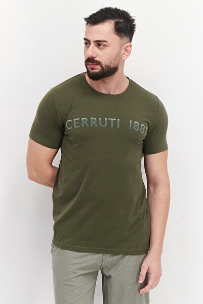 Cerruti 1881 Men Crew Neck Short Sleeves Brand Logo T-Shirt, Olive