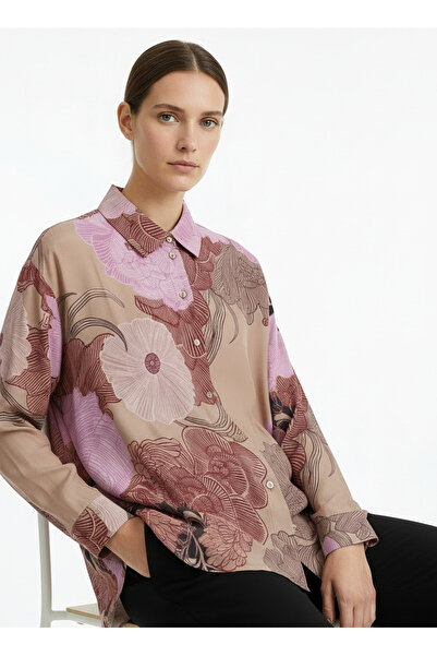 Sisley Oversize Gömlek Yaka Desenli Çok Renkli Kadın Gömlek 5IBNLQ07F