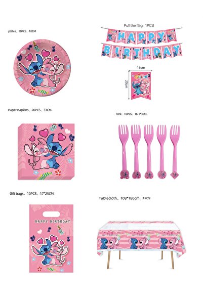 stitchh مجموعة لوازم حفلات وردية مكونة من 6 قطع (زينة، أطباق مقاس 7 بوصات، مف...