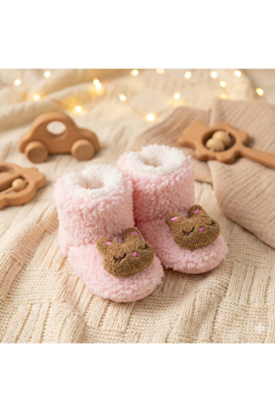 CloudStone Kız Bebek Pembe Tavşan Figürlü 9-12 Ay Kaydırmaz Tabanlı İçi Kürkl...